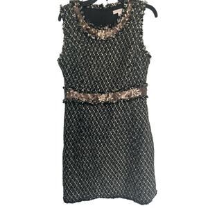 NWOT Boston Proper Chic Black and Gold Tweed Sequin Dress